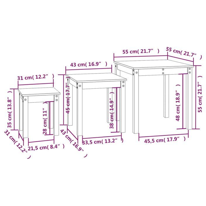 Tables gigognes 3 pcs Blanc Bois de pin massif - Photo n°11