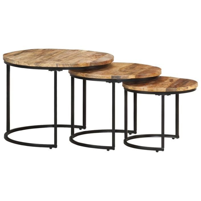 Tables gigognes 3 pcs Bois de manguier brut - Photo n°1