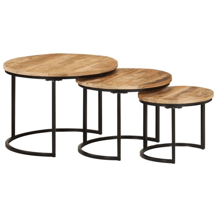 Tables gigognes 3 pcs bois de manguier massif brut - Photo n°1