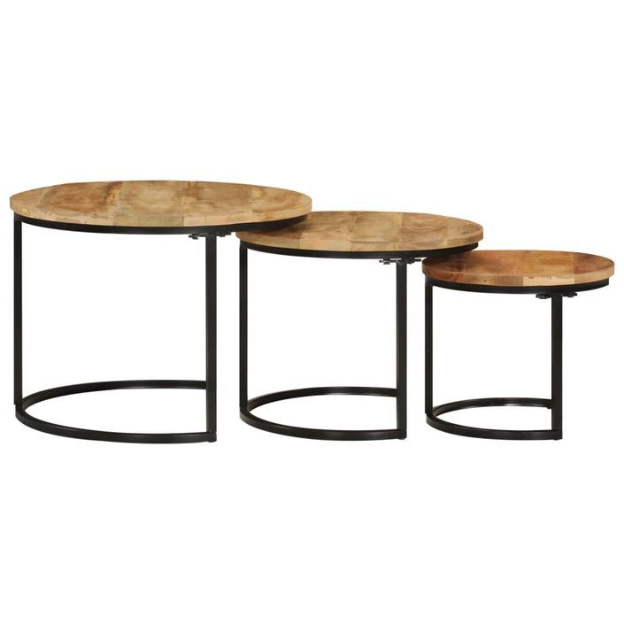 Tables gigognes 3 pcs bois de manguier massif brut - Photo n°3