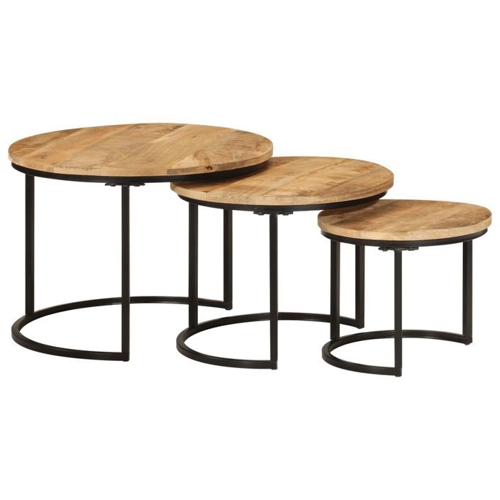 Tables gigognes 3 pcs bois de manguier massif brut - Photo n°8