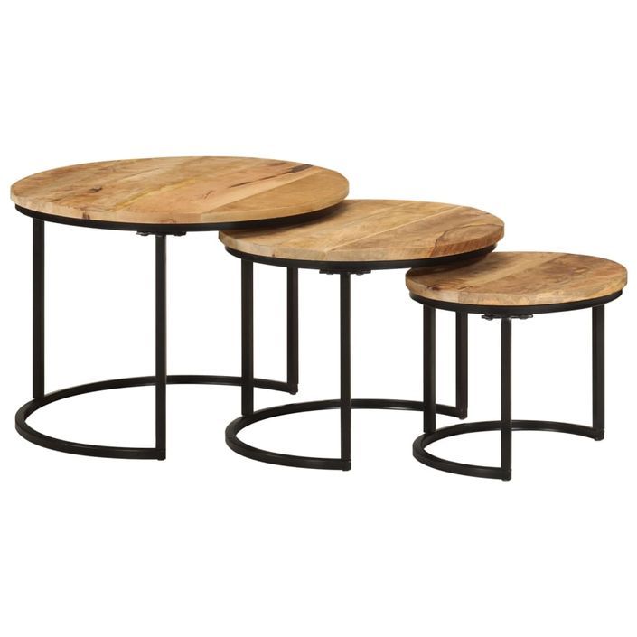 Tables gigognes 3 pcs bois de manguier massif brut - Photo n°9