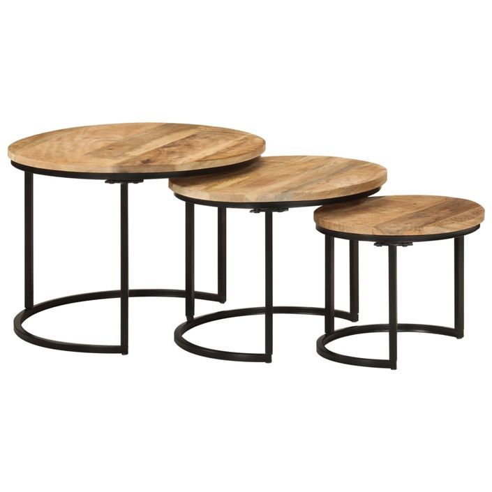 Tables gigognes 3 pcs bois de manguier massif brut - Photo n°10