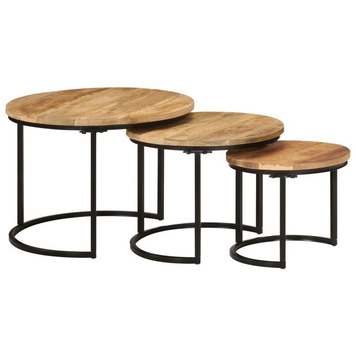 Tables gigognes 3 pcs bois de manguier massif brut - Photo n°11