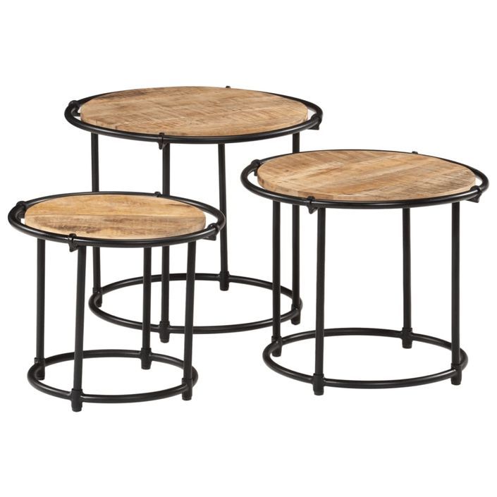 Tables gigognes 3 pcs bois de manguier massif brut - Photo n°2