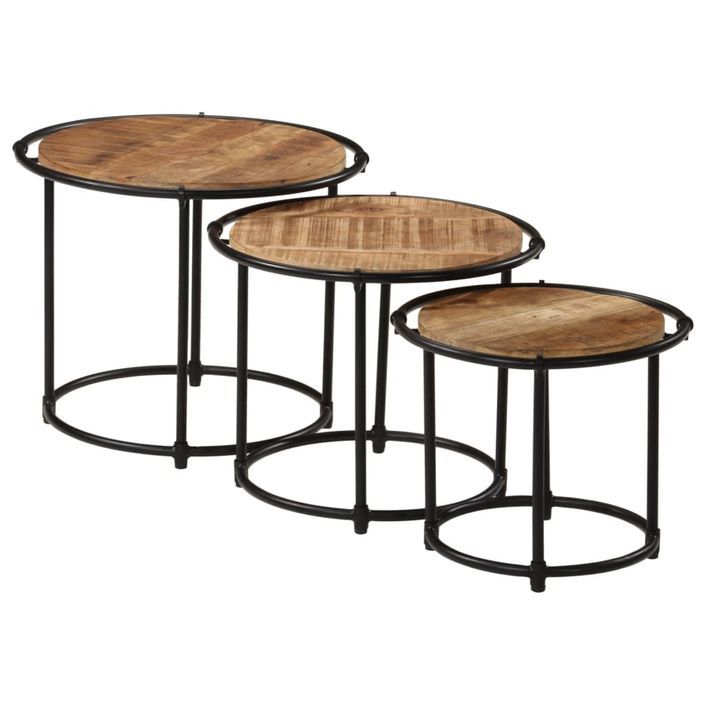 Tables gigognes 3 pcs bois de manguier massif brut - Photo n°4