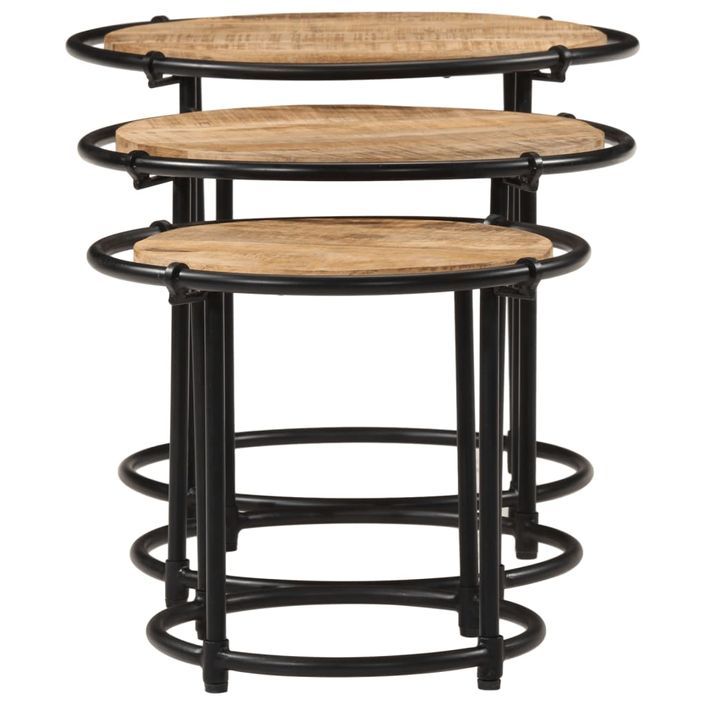 Tables gigognes 3 pcs bois de manguier massif brut - Photo n°5