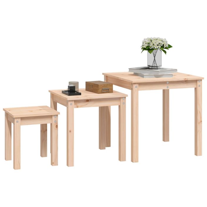 Tables gigognes 3 pcs Bois de pin massif - Photo n°4