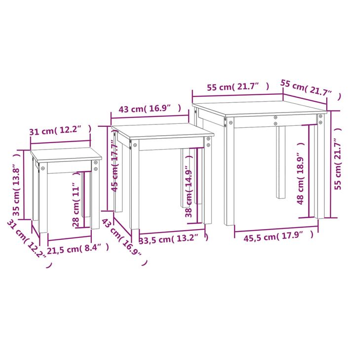 Tables gigognes 3 pcs Bois de pin massif - Photo n°11