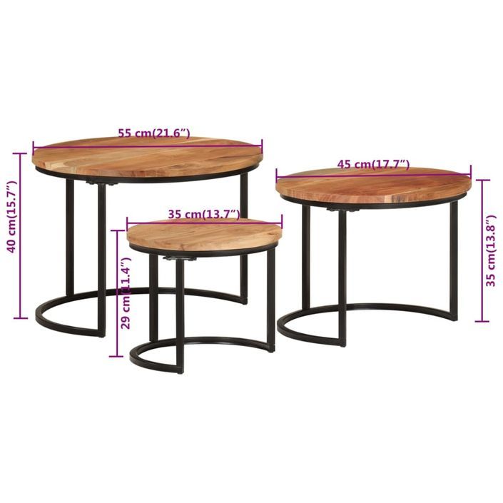 Tables gigognes 3 pcs bois massif d'acacia - Photo n°7