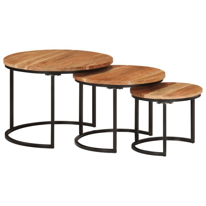 Tables gigognes 3 pcs bois massif d'acacia - Photo n°9