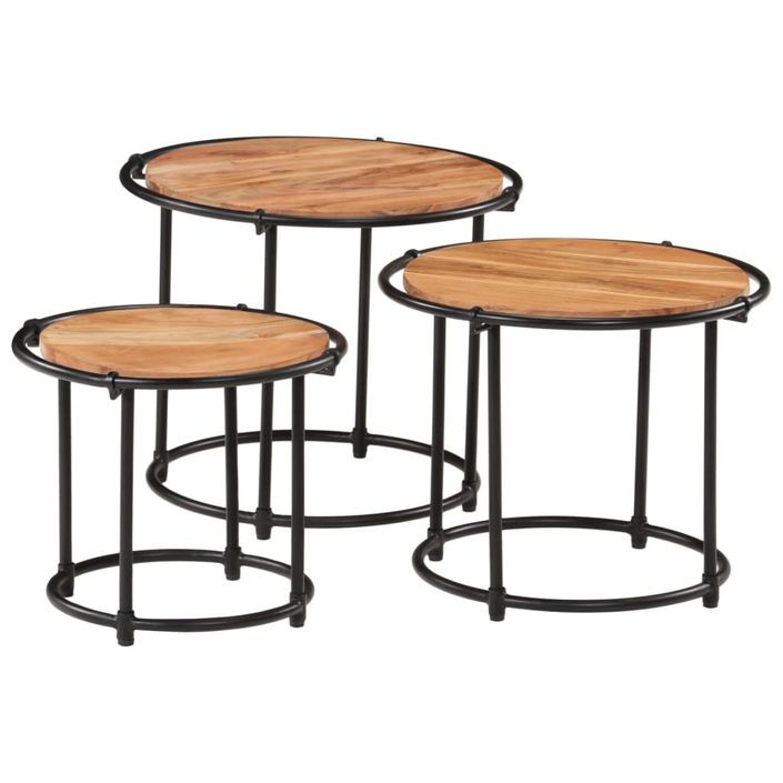 Tables gigognes 3 pcs bois massif d'acacia - Photo n°3