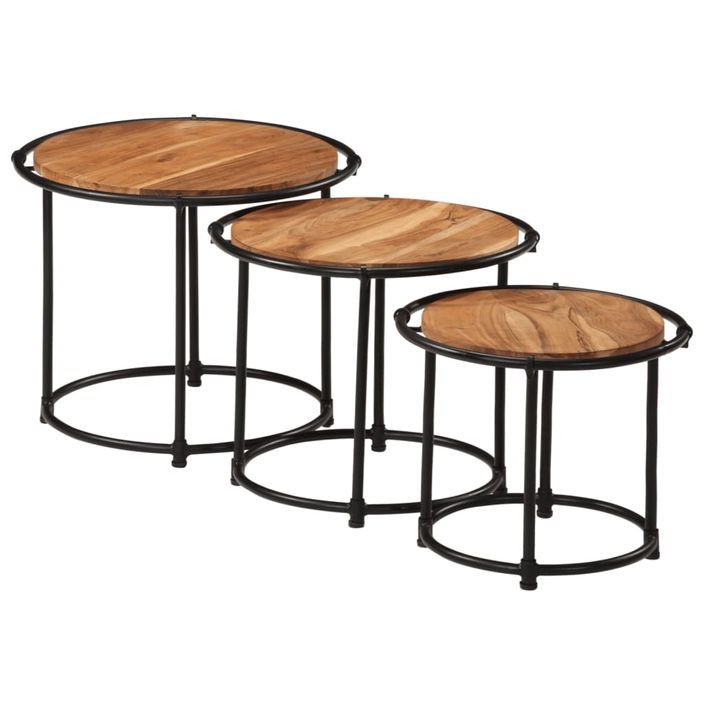 Tables gigognes 3 pcs bois massif d'acacia - Photo n°4