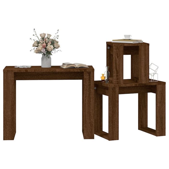 Tables gigognes 3 pcs Chêne marron Bois d'ingénierie - Photo n°4