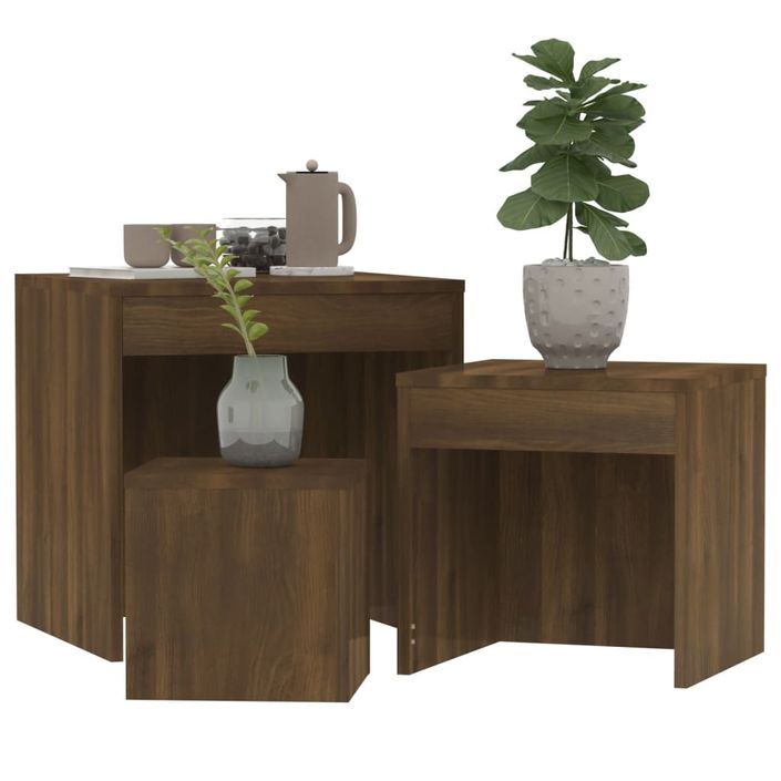 Tables gigognes 3 pcs Chêne marron Bois d'ingénierie - Photo n°4