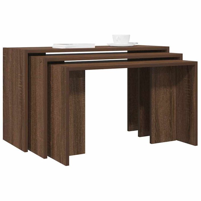 Tables gigognes 3 pcs chêne marron bois d'ingénierie - Photo n°1