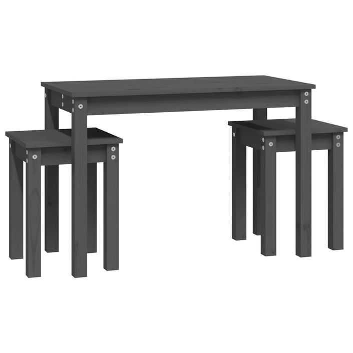 Tables gigognes 3 pcs Gris Bois de pin massif - Photo n°5