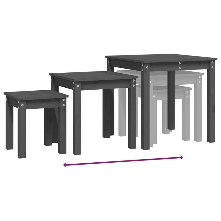 Tables gigognes 3 pcs Gris Bois de pin massif - Photo n°9