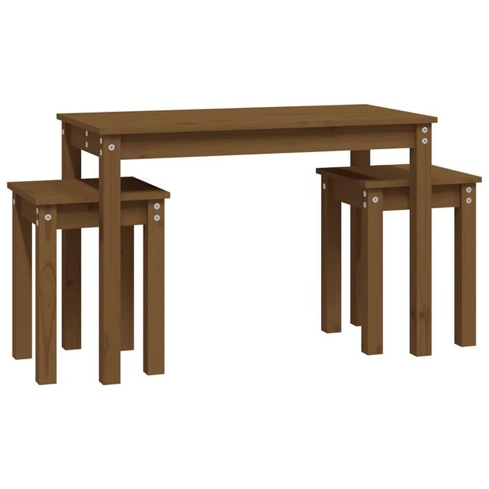 Tables gigognes 3 pcs Marron miel Bois de pin massif - Photo n°5