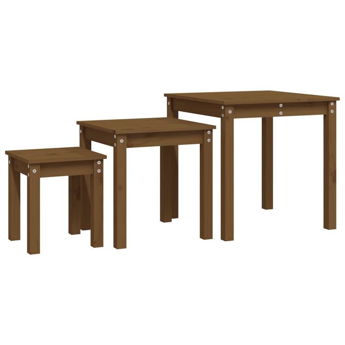 Tables gigognes 3 pcs Marron miel Bois de pin massif - Photo n°2