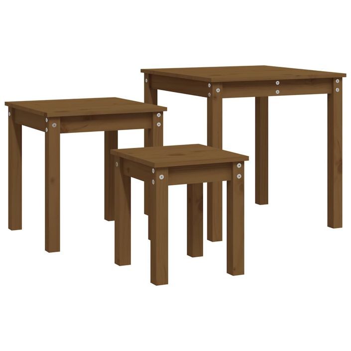 Tables gigognes 3 pcs Marron miel Bois de pin massif - Photo n°6