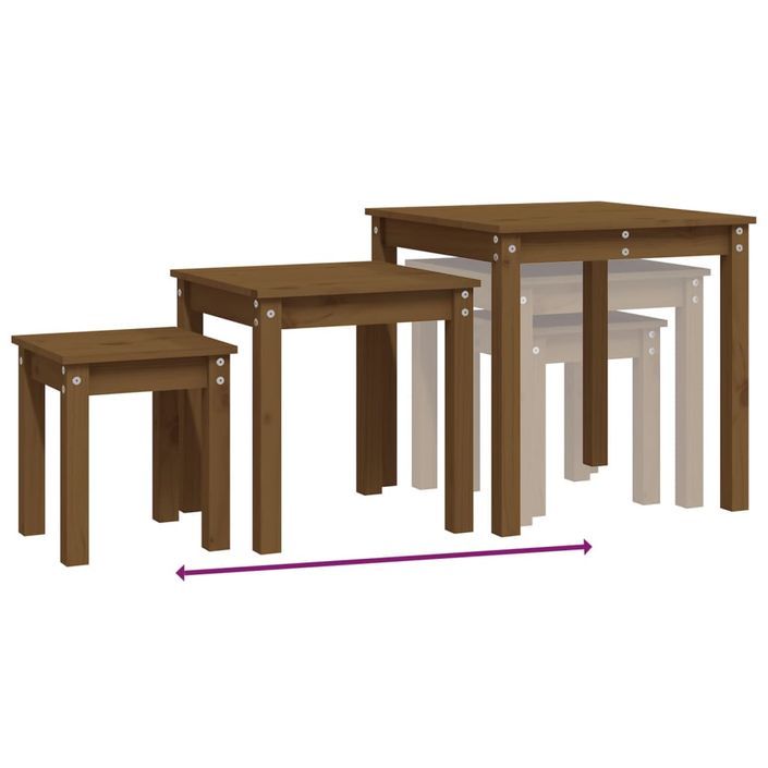 Tables gigognes 3 pcs Marron miel Bois de pin massif - Photo n°9