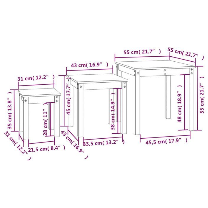 Tables gigognes 3 pcs Marron miel Bois de pin massif - Photo n°11