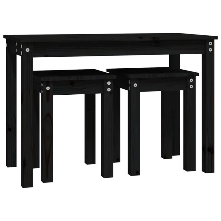 Tables gigognes 3 pcs Noir Bois de pin massif - Photo n°6