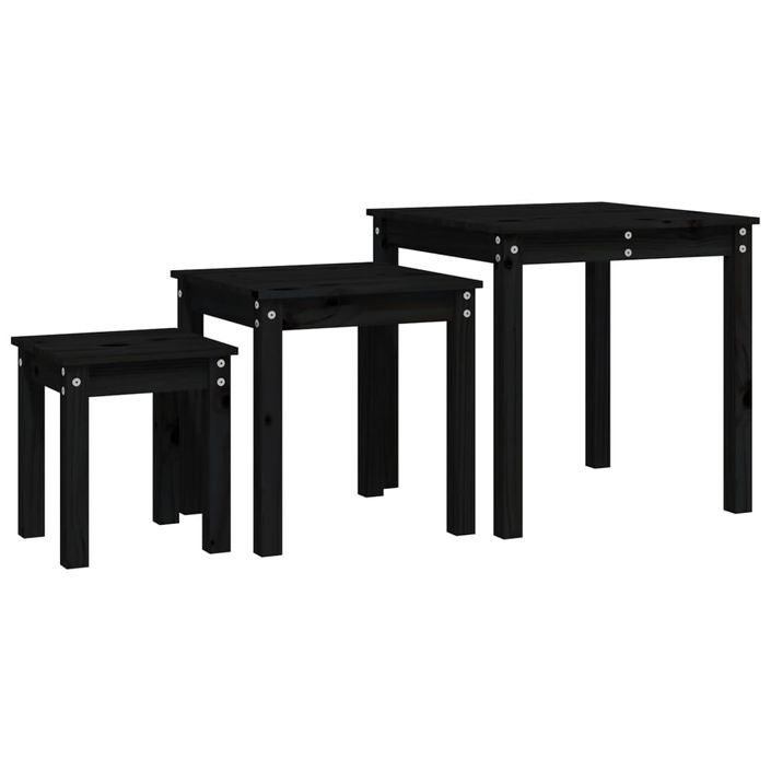 Tables gigognes 3 pcs Noir Bois de pin massif - Photo n°1