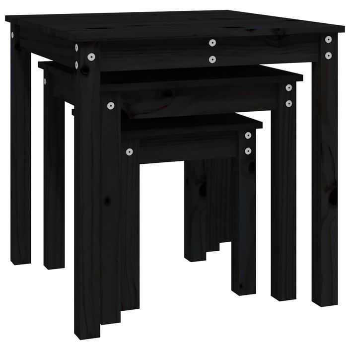 Tables gigognes 3 pcs Noir Bois de pin massif - Photo n°7