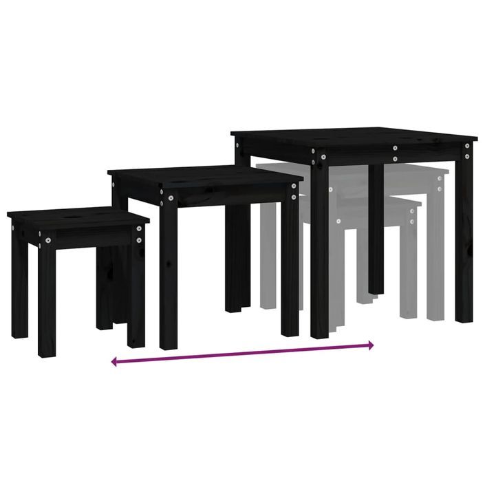 Tables gigognes 3 pcs Noir Bois de pin massif - Photo n°9