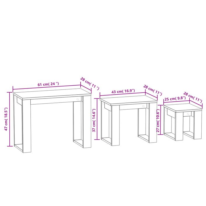 Tables gigognes 3 pcs Sonoma gris Bois d'ingénierie - Photo n°9