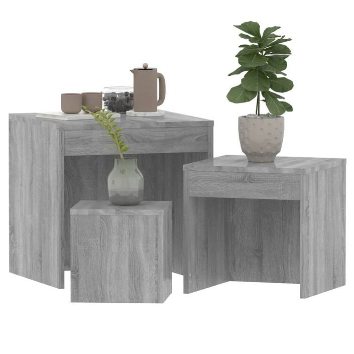 Tables gigognes 3 pcs Sonoma gris Bois d'ingénierie - Photo n°4