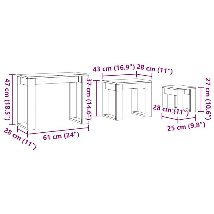 Tables gigognes 3 pcs vieux bois bois d'ingénierie - Photo n°10