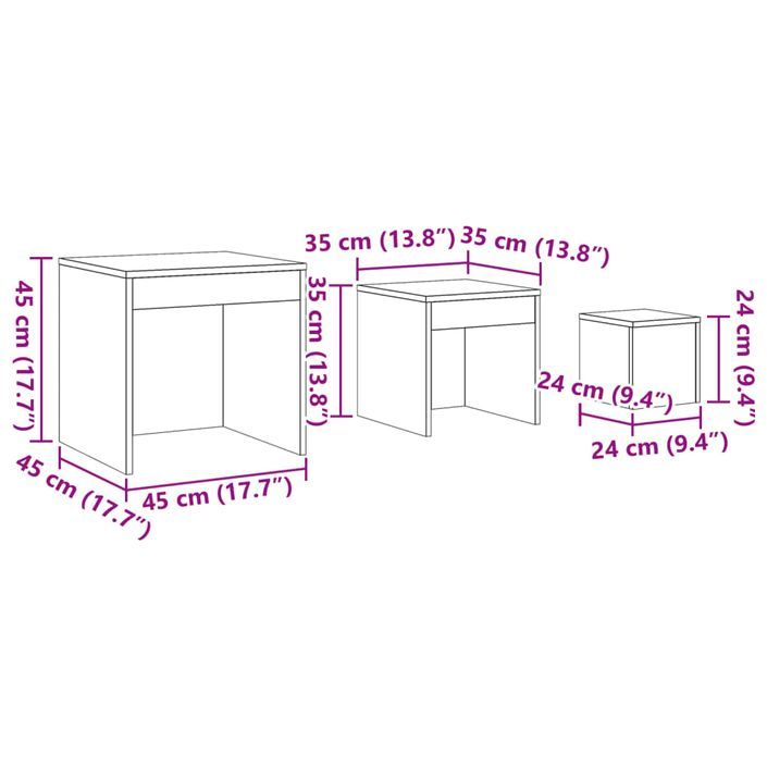 Tables gigognes 3 pcs vieux bois bois d'ingénierie - Photo n°10