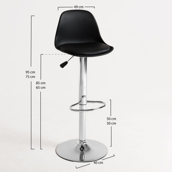 Tabouret avec dossier simili cuir noir Lennie - Photo n°2