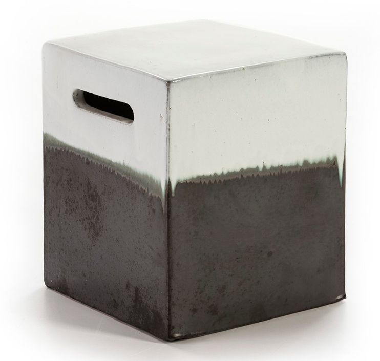 Tabouret bas carré grès blanc et gris - Photo n°1