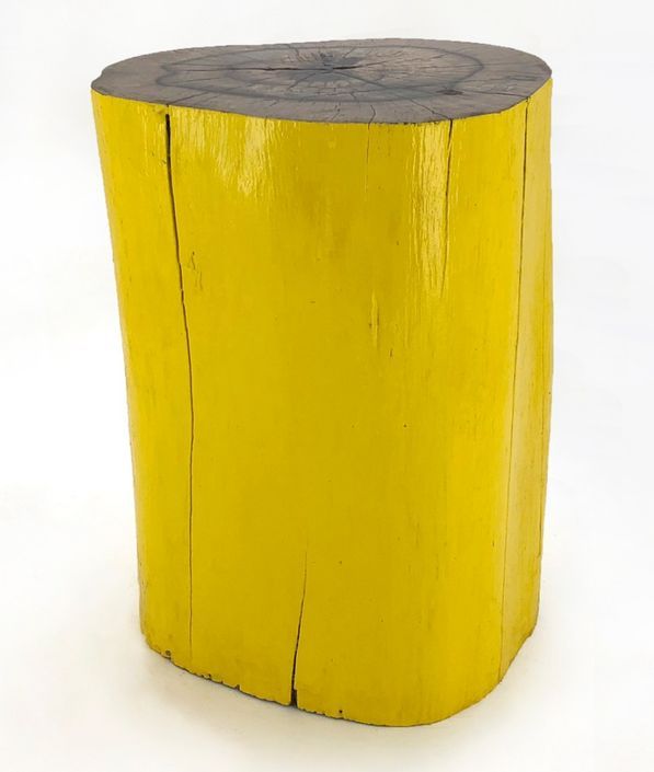 Tabouret bas moderne bois massif clair et jaune Multi D 40 cm - Photo n°1
