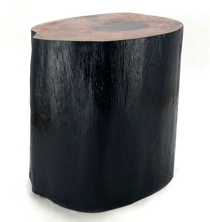 Tabouret bas moderne bois massif clair et noir Multi D 30 cm - Photo n°1