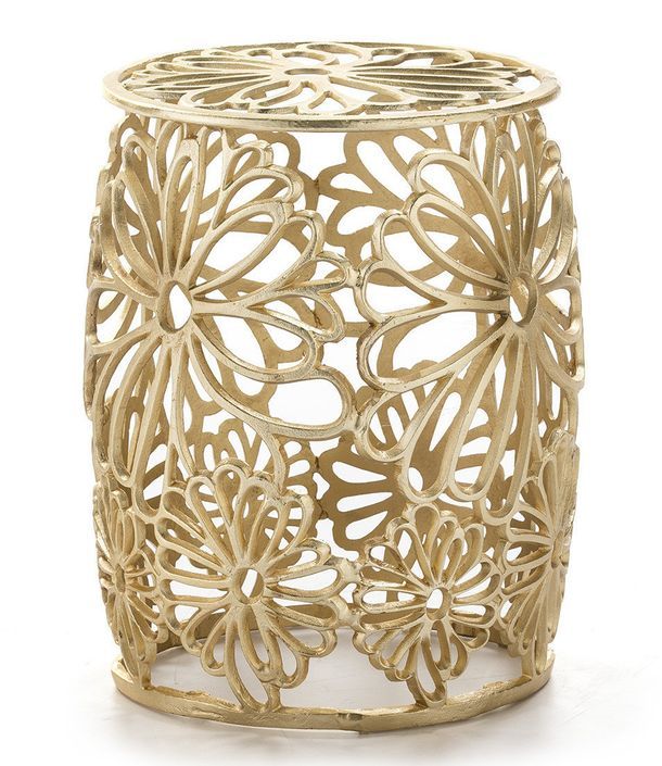 Tabouret bas rond métal doré motif floral - Photo n°1