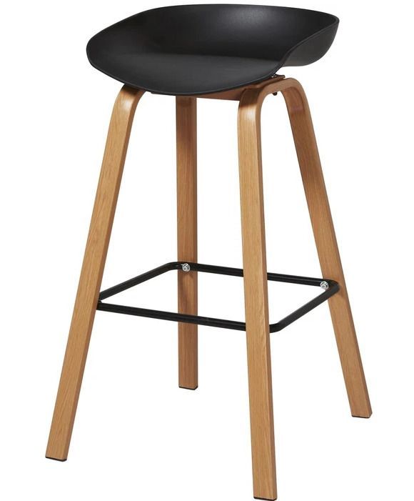 Tabouret de bar ABS noir et pieds métal effet bois clair Arima - Lot de 2 - Photo n°2