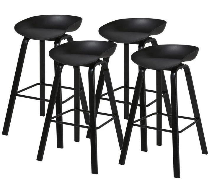 Tabouret de bar ABS noir et pieds métal noir Arima - Lot de 4 - Photo n°1