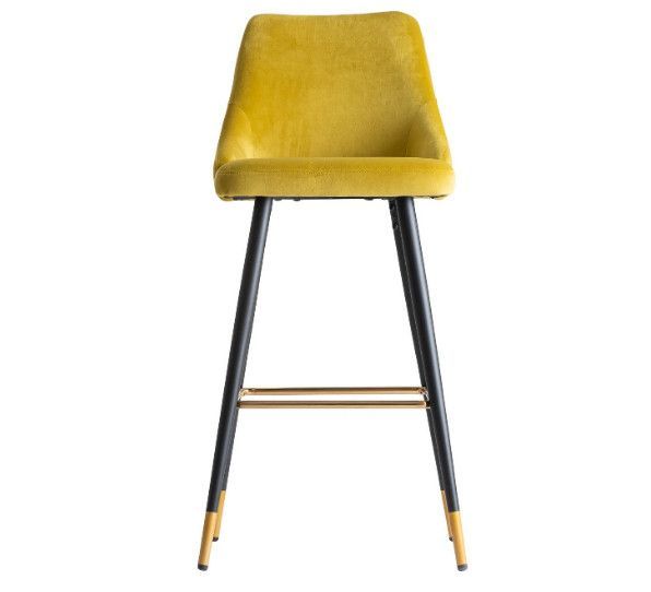 Tabouret de bar avec dossier velours jaune moutarde et pieds métal Picar - Lot de 2 - Photo n°2