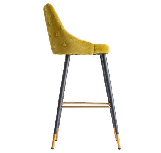 Tabouret de bar avec dossier velours jaune moutarde et pieds métal Picar - Lot de 2 - Photo n°3