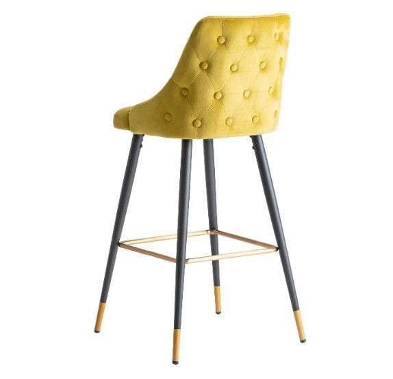 Tabouret de bar avec dossier velours jaune moutarde et pieds métal Picar - Lot de 2 - Photo n°4