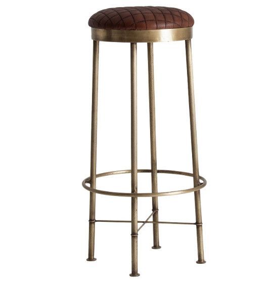 Tabouret de bar cuir marron et métal doré Alai - Photo n°2