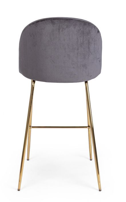 Tabouret de bar en velours gris et pieds acier Cam - Lot de 2 - Photo n°6