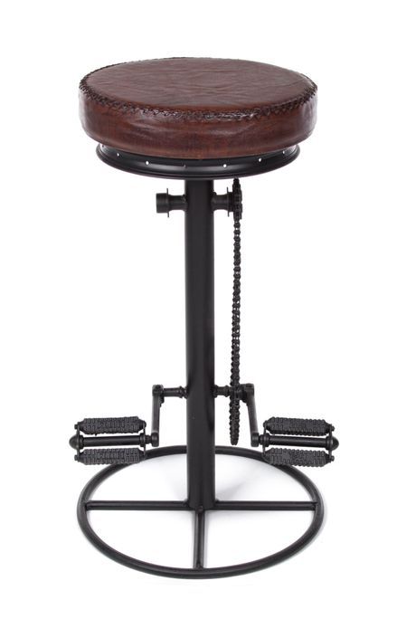 Tabouret de bar industriel bicyclette acier noir et cuir marron Alane - Photo n°4