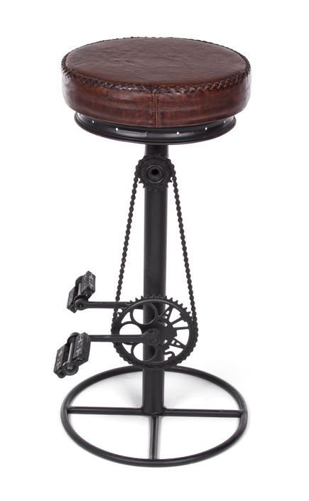 Tabouret de bar industriel bicyclette acier noir et cuir marron Alane - Photo n°2