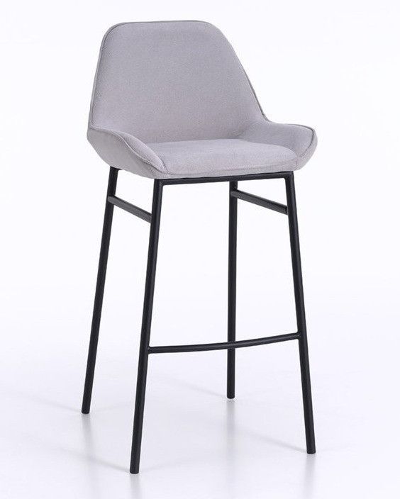 Tabouret de bar tissu gris clair et pieds métal noir Omery - Lot de 2 - Photo n°1